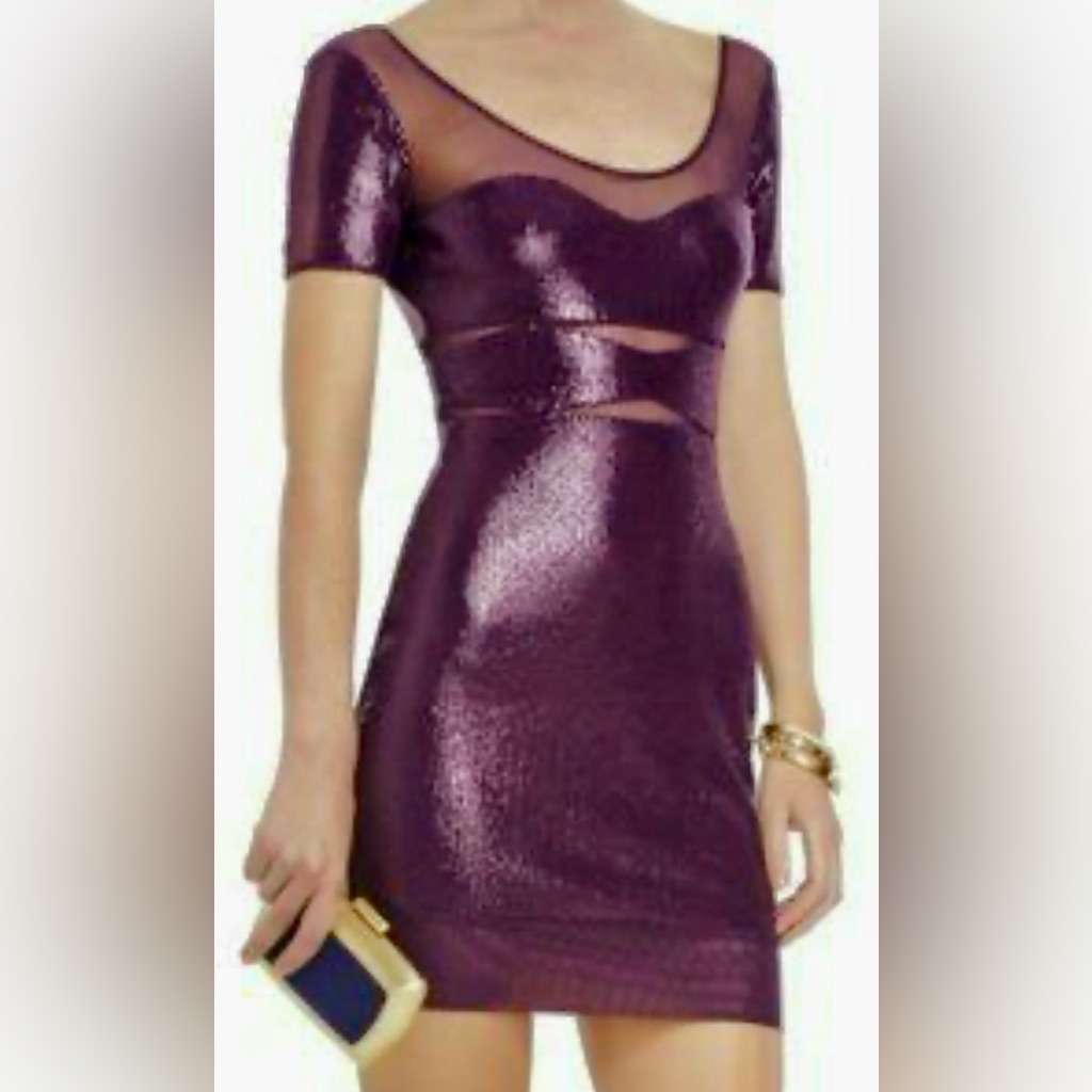 Nwt Bcbgmaxazria Short Sleeve Barlow Micro Sequin Illusion Mini Dress Mullberry